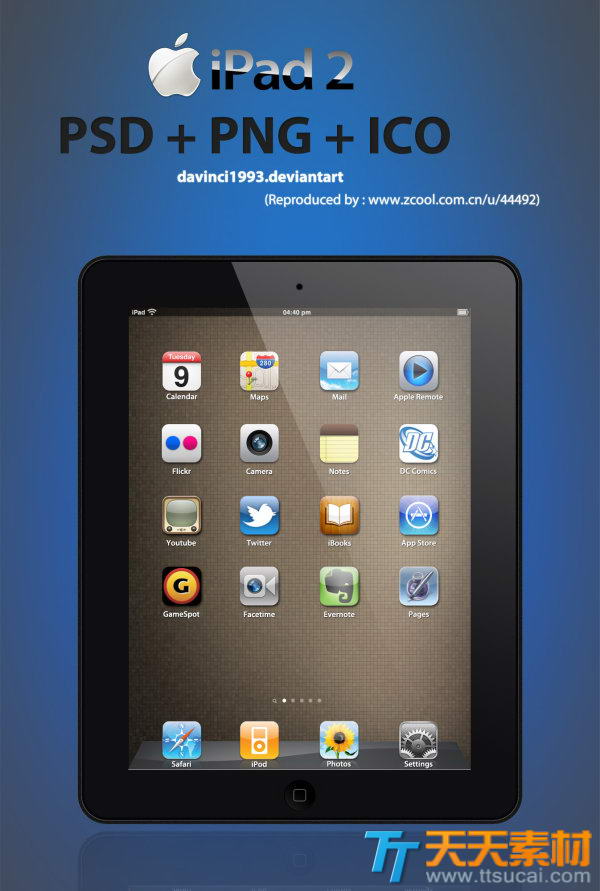 苹果黑色iPad 2 UI界面PSD分层素材