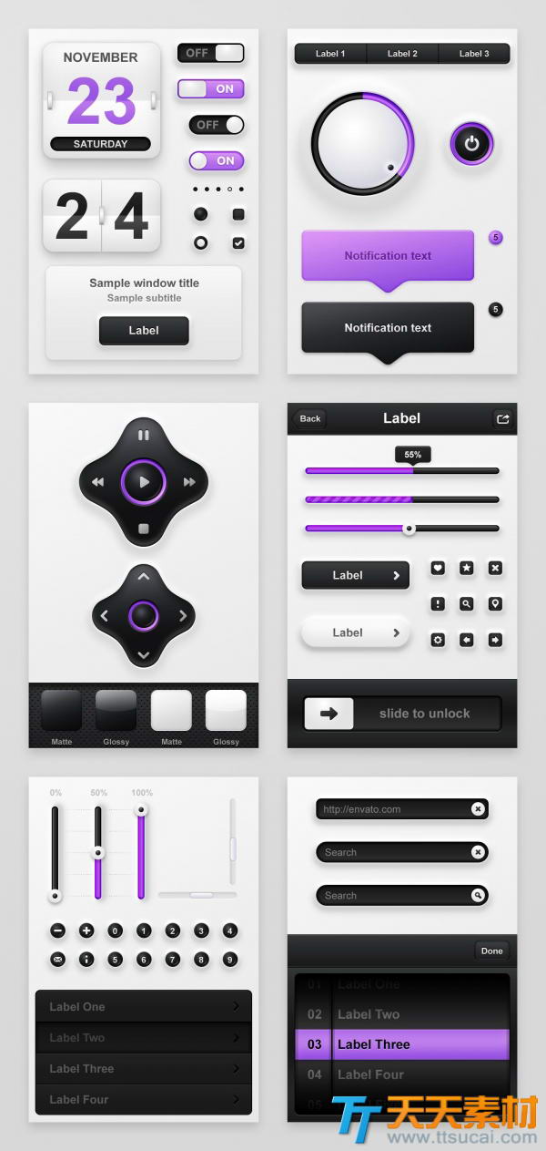 紫色手机界面UI控件PSD素材
