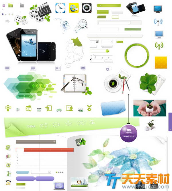 绿色环保手机端网页设计图标元素psd