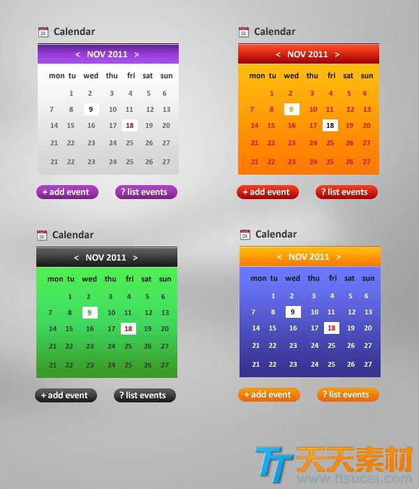 手机日历表UI设计psd素材