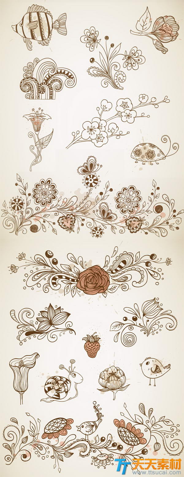 韩国矢量手绘欧式花纹矢量设计素材