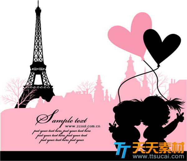 法国巴黎铁塔浪漫爱情矢量素材